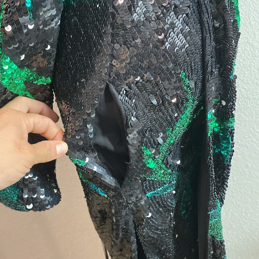 ATTICO Elegant‎ Sequin Wrap Dress Black and Green, Long Sleeve Maxi Dress Size40 - Picture 7 of 17